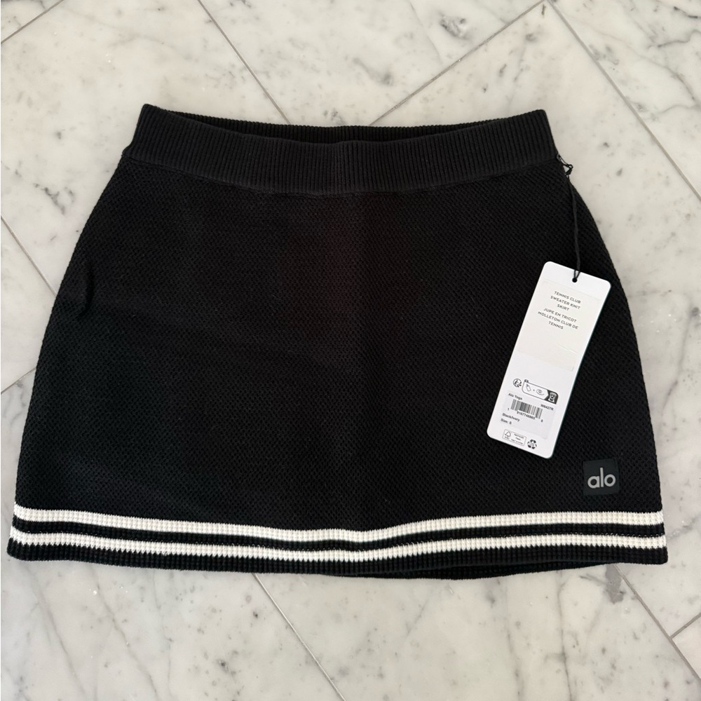 ALO Yoga Black Knit Mini Skirt with White Stripe
